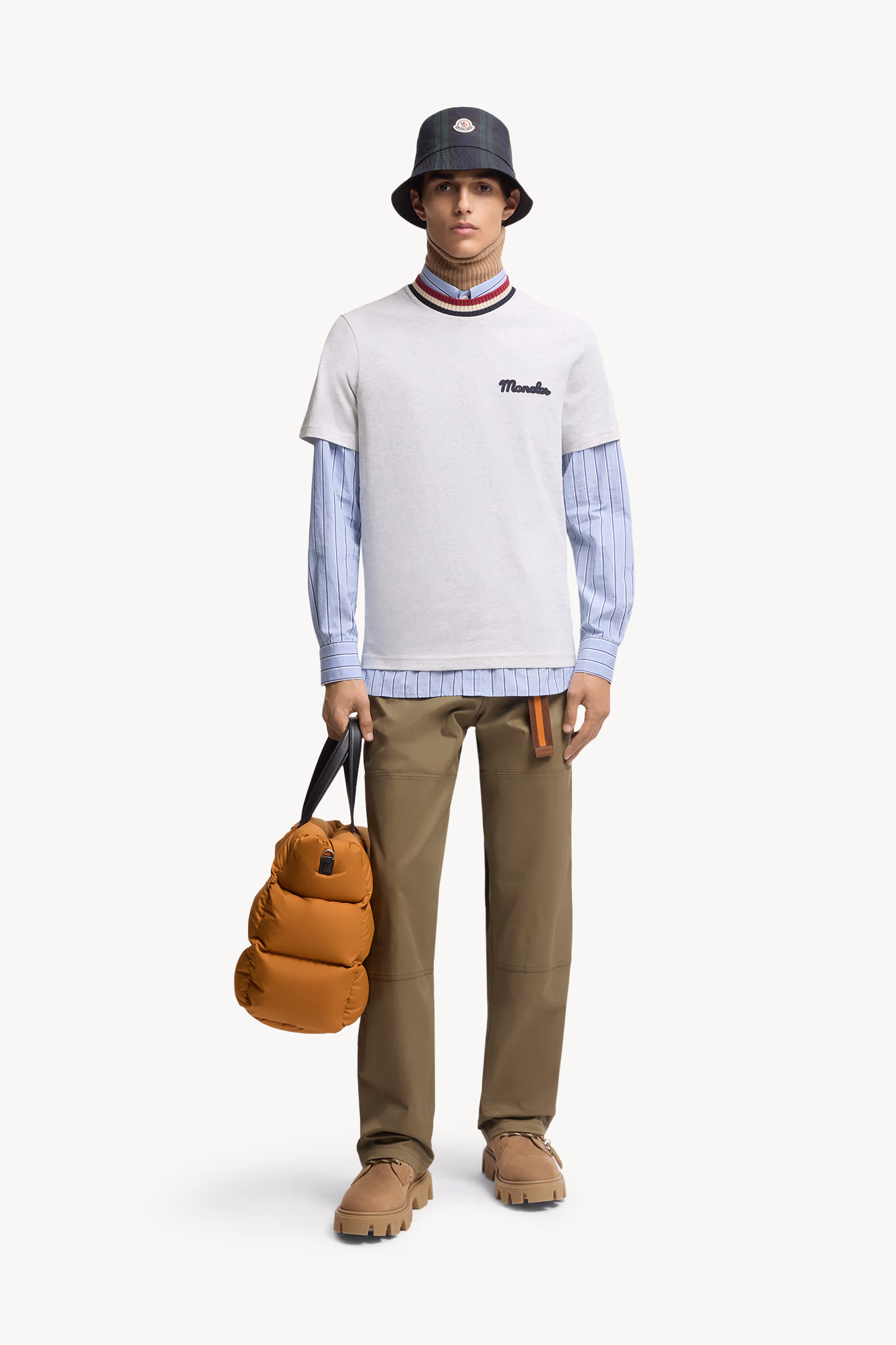 T-shirt en coton à logo brodé Hommes Gris Moncler 0